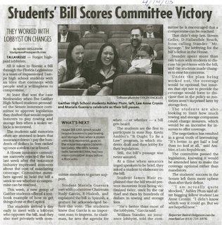 Newspaper clipping headlined Students' Bill Scores Committee Victory, featuring Jason's students