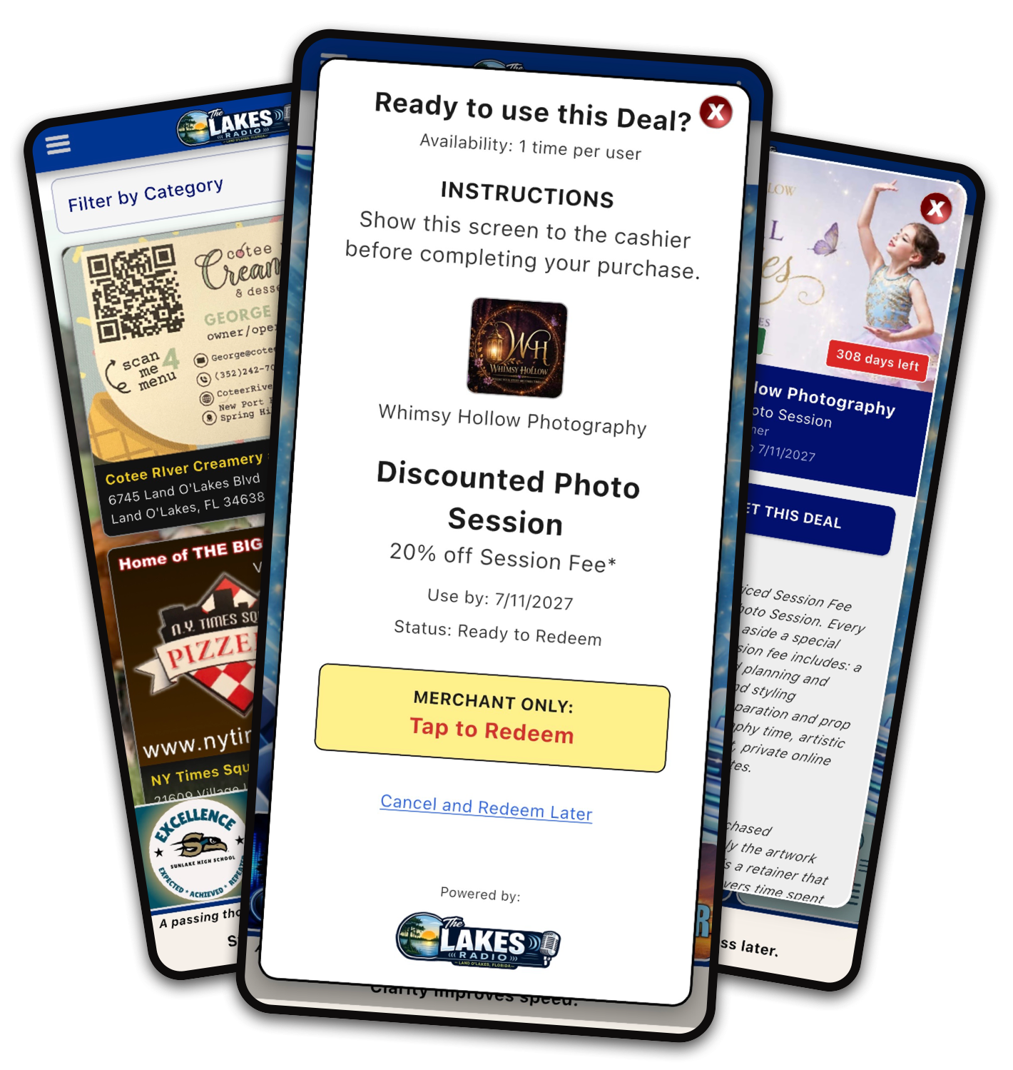 RadioActive sponsor directory and digital coupon screens