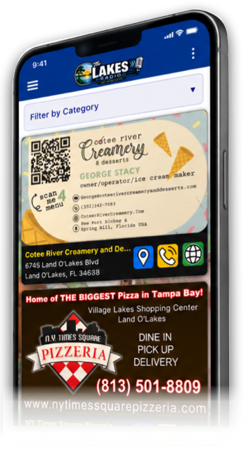 A local sponsor directory in the RadioActive app